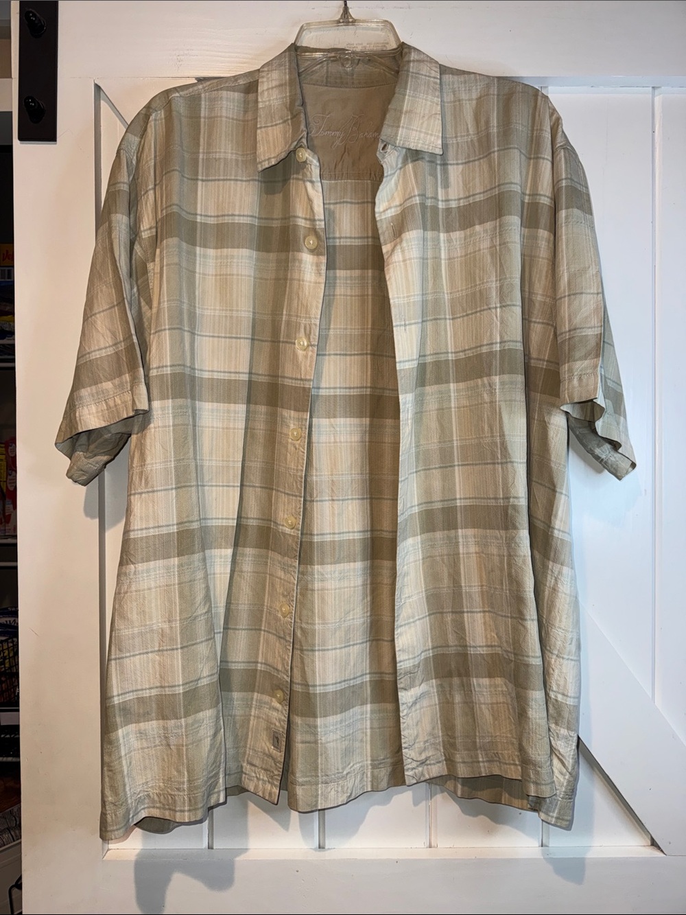 Tommy Bahama Olive and Beige Plaid Short-Sleeve Button-Down Shirt